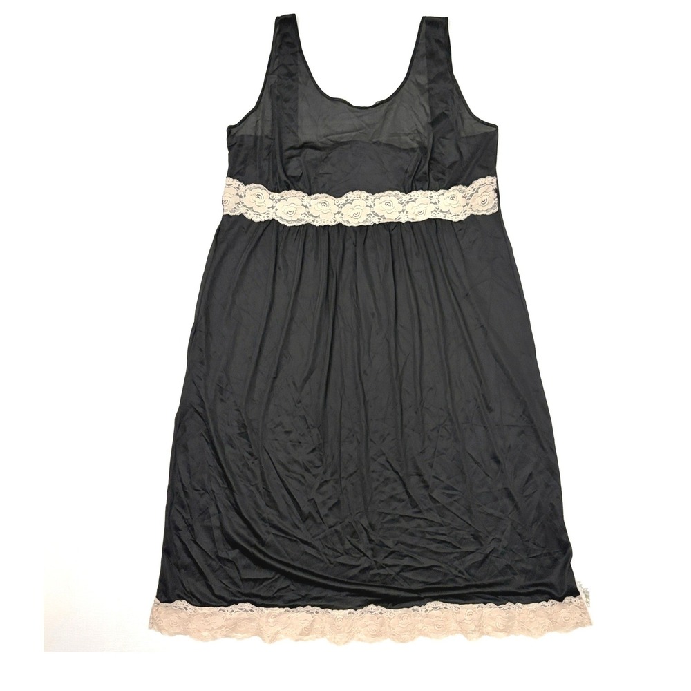 Coquette VTG Nightgown Full Slip Sheer Lace Trim Black Size Medium 52in Length